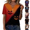 Women's Casual V Neck Short Sleeve Button T Shirt Halloween Spider Web Print Lightweight Top for Everyday Wear and Seasonal Occasions