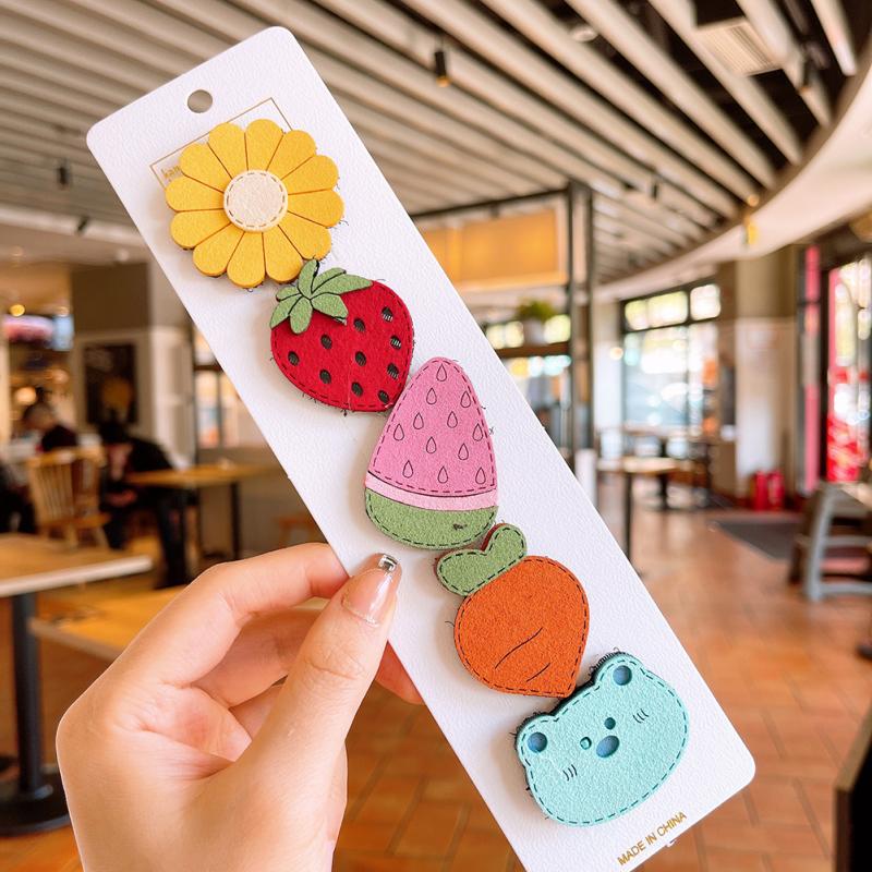 New! 5pcs/set Kids Fabric Hairpin Cartoon Animal Fruit Magic Sticker Headwear Cute Hair Accessories For