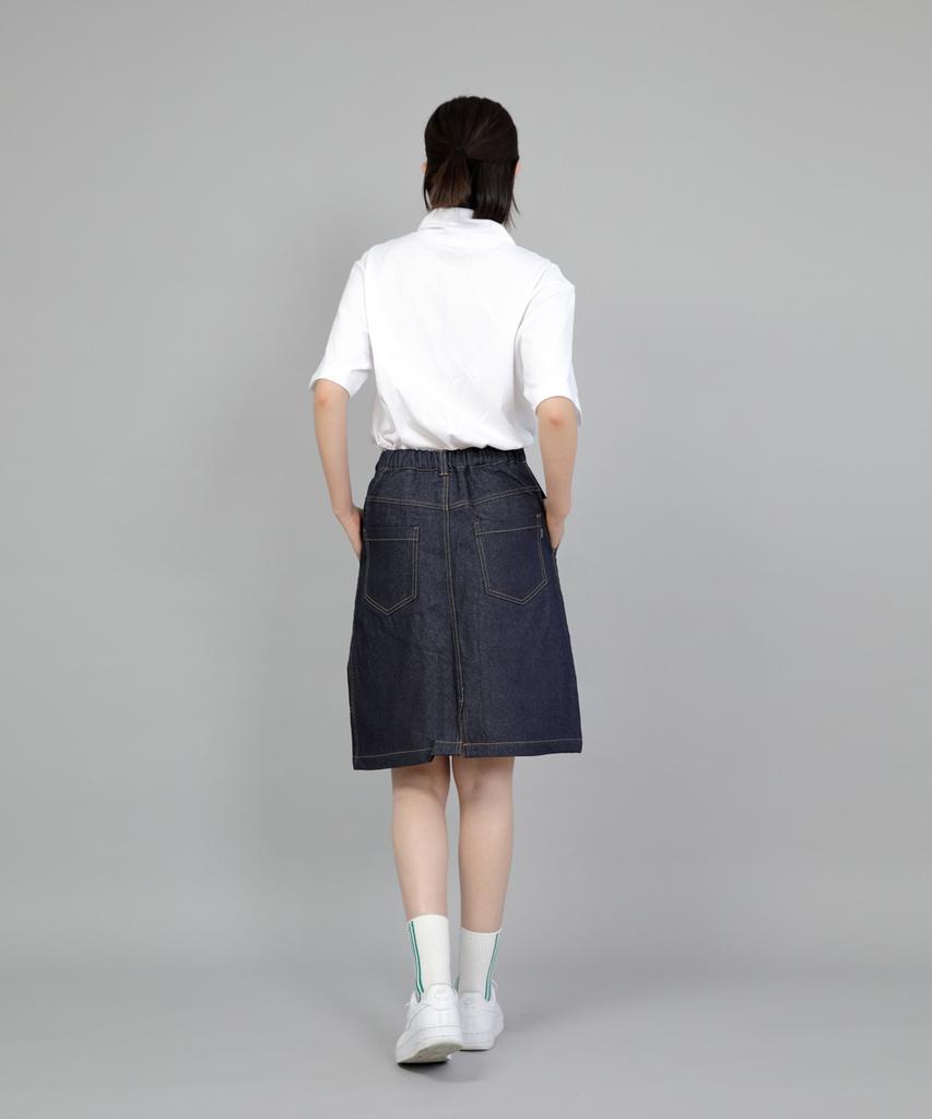 Seinteukeulu Wide Dome Half-Band Midi Skirt Wdm-1305 Indigo Denim Brs