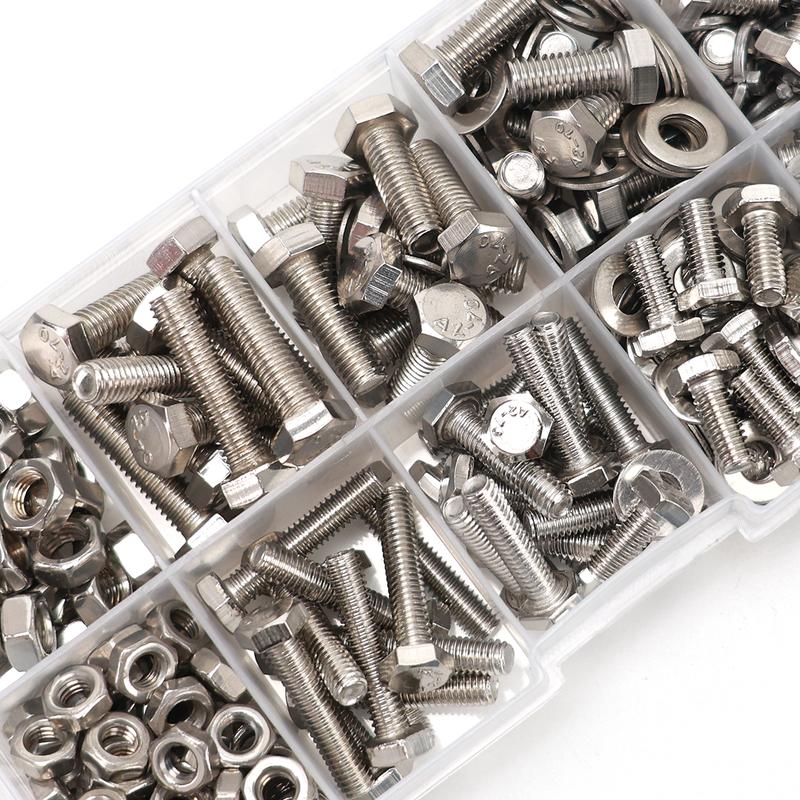 400 PCS, Stainless Steel Hexagon Bolt and Nut Combination Set, M4, M5, Hexagon Head - Including Flat Washers, Spring Washers, (b