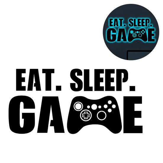 Glow In The Dark Eat Sleep Game Wall Decal, Luminous Gamer Boy Wall Stickers, Video Game Decor, Gaming Controller Decals