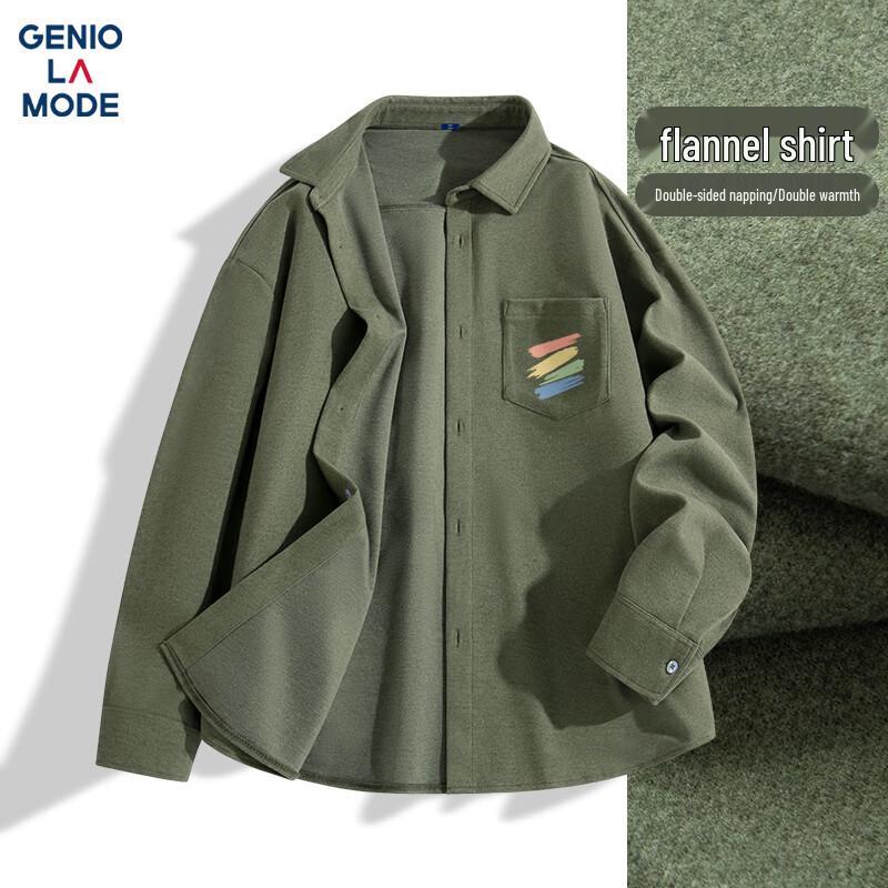 GENIOLAMODE Men s Flannel Long-Sleeve Lapel Shirt XL