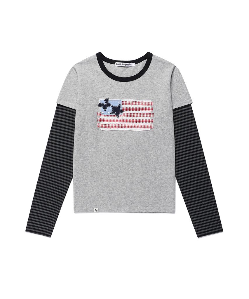 CAVISH Old Glory Ringer Layered Ls Tee Gray(Cv2Gfft558A)