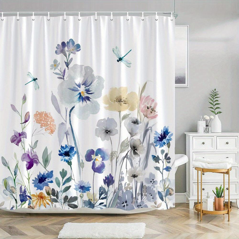 Garden Floral Curtain - Watercolor Flowers & Butterflies, All-Season, Elegant W90xH180cm