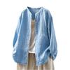 Women's ,color Cotton And Linen Long,sleeved Cardigan Shirt Top