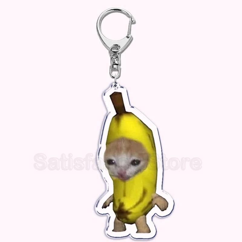 Creative Banana Cat with Heart Keychain for Accessories Bag Pendant Food Fruit Happy Cats Key Chain Ring Keychains Jewelry Gift