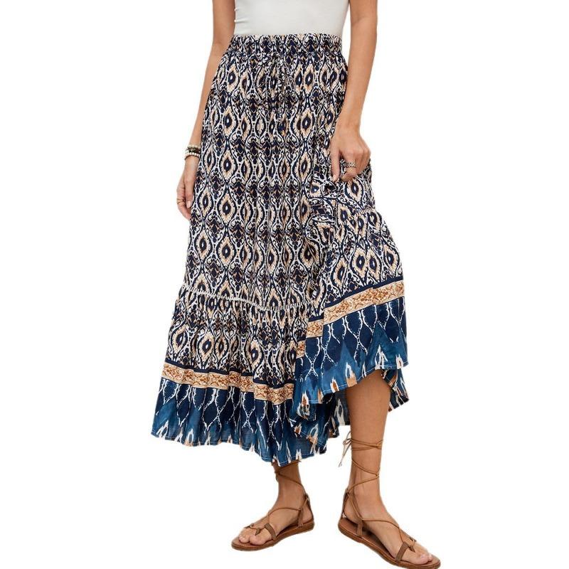 Women's Spring/Summer Beach Dress Positioning Printed Bohemian Holiday Skirt