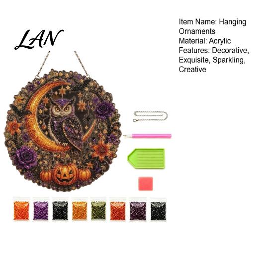 Halloween Craft Kits for Adults Ghost/Owl Diamond Art Hanging Ornament Kit, Easy Painting Beginners Suncatcher, DIY Pendant Window Decor Decorative