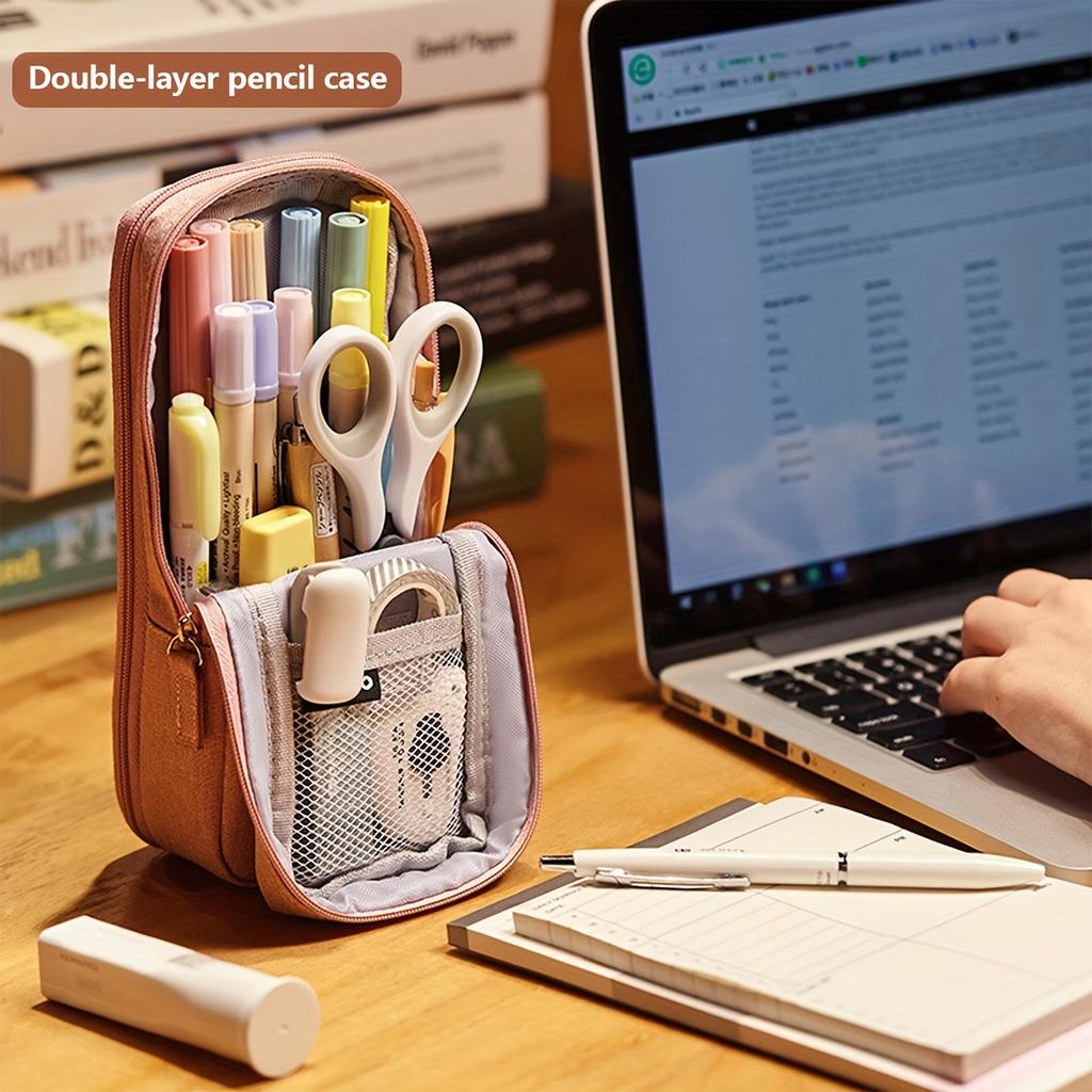 Dual-Layer Portable Pencil Case with Standing Phone Holder Durable Oxford Fabric, Ideal for Middle & High School Students, Pencil Pouch
