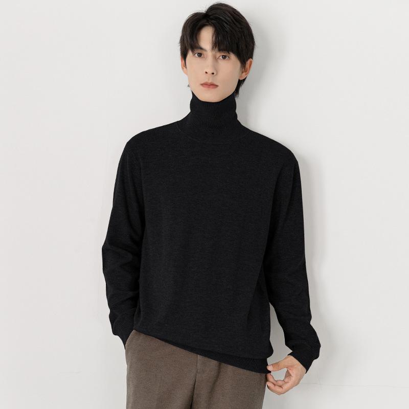 Autumn and Winter Men's Turtleneck Bottom Sweater Solid Color 100% Wool Sweater Thickened Warm Knitted Thread