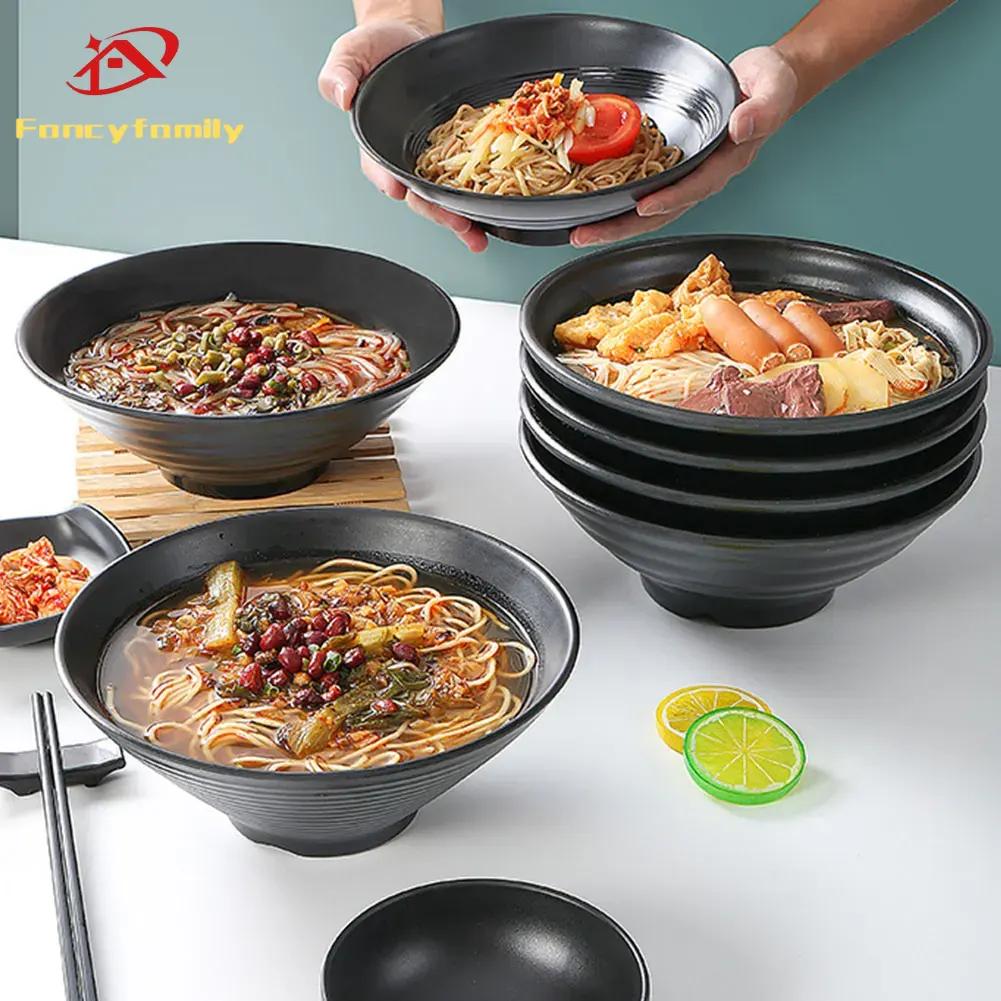 Fancyfamily Black Frosted Melamine Japanese Style Beef Ramen Bowl Bamboo Hat Shape Soup Bowl Fast Food Tableware