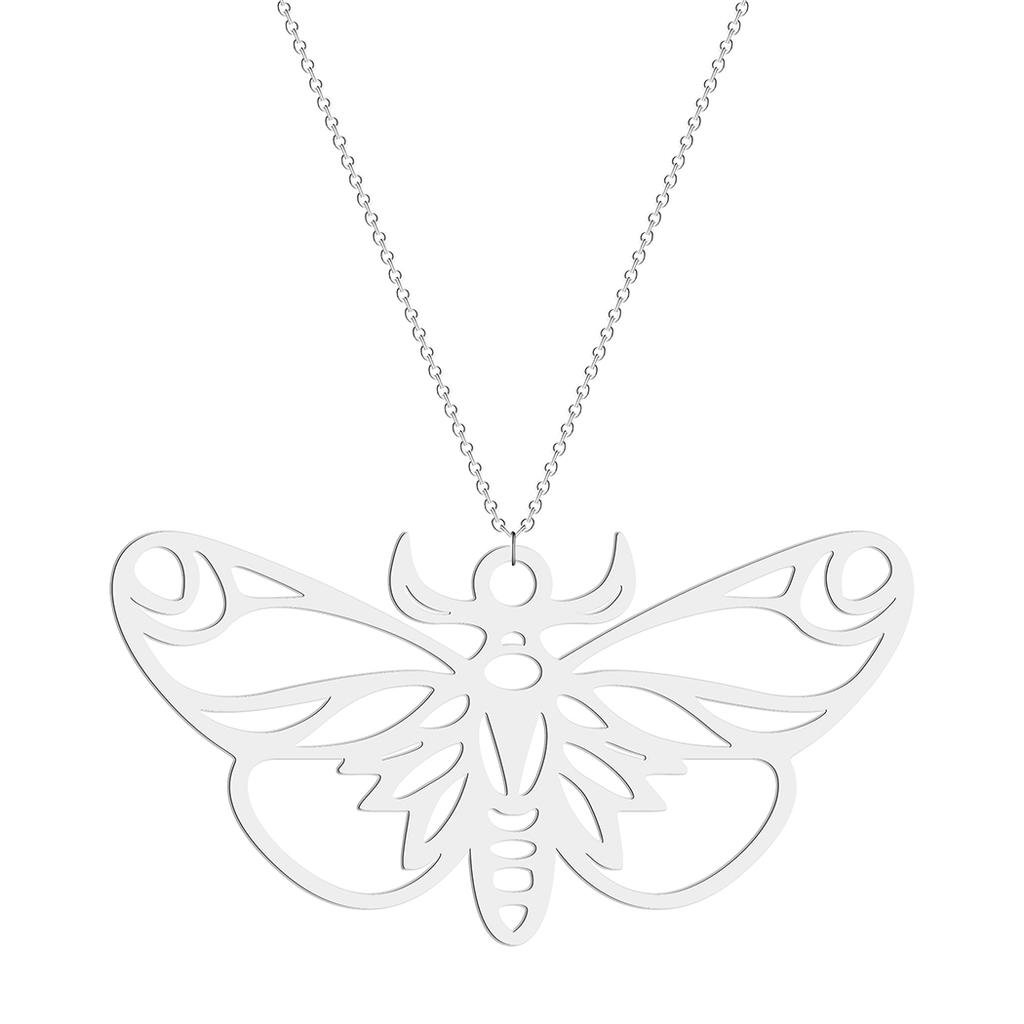 Kinitial Stainless Steel Butterfly Pendant Necklace Women Charm Geometric Butterfly Charm Moth Necklace
