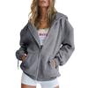 Women's Zip Up Hooded Sweatshirt Jacket Loose Fit Casual Solid Color Long Sleeve Outerwear