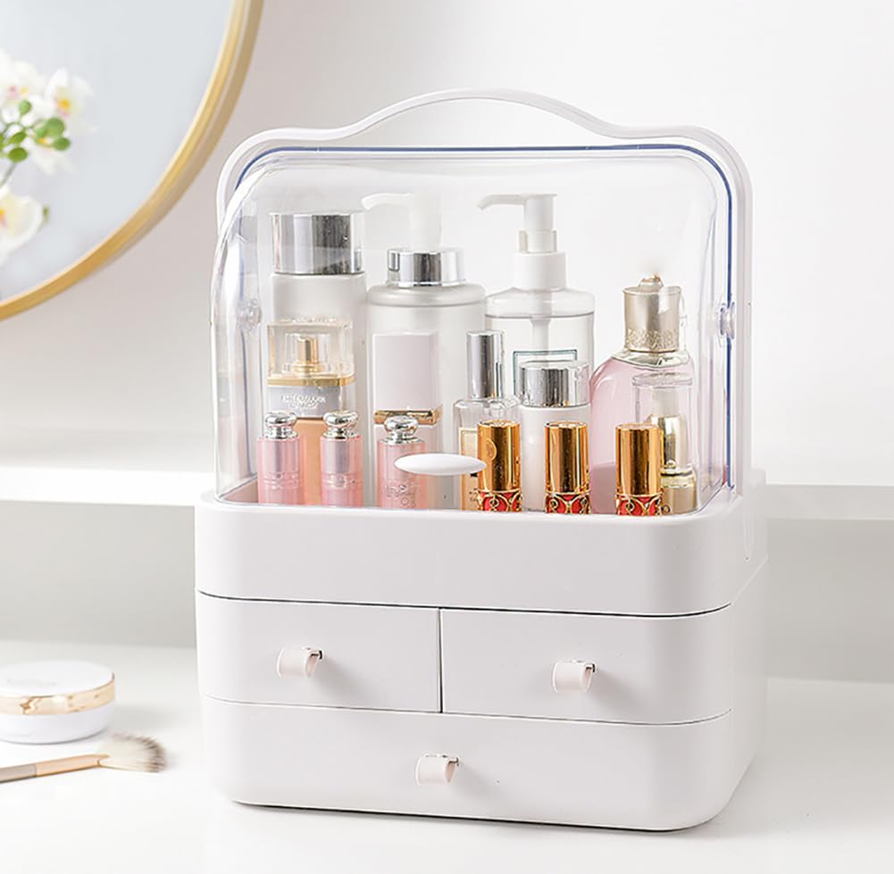 Cosmetic Organizer Countertop Organizer For Dresser With Lid And Drawer Countertop Waterproof And Dustproof Skin Care Organizer