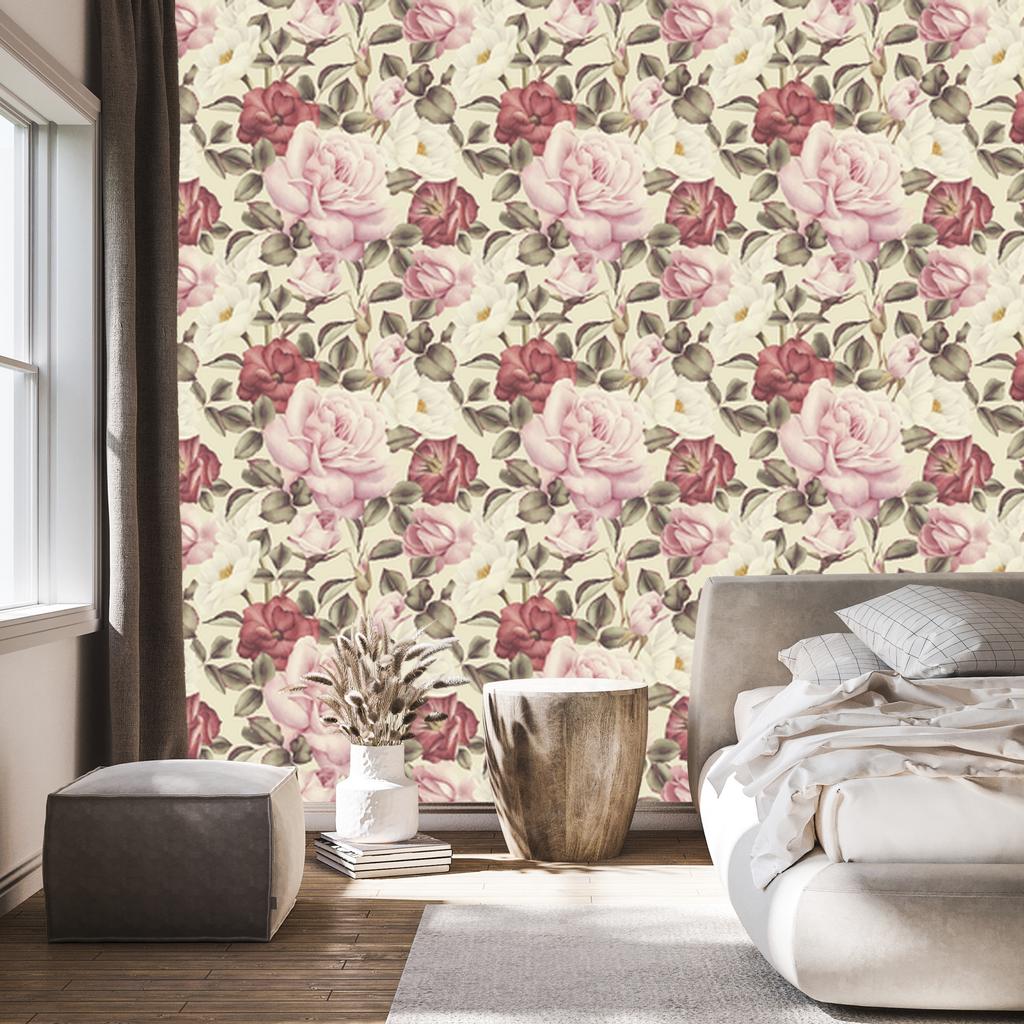 Wallpaper Beautiful Flowers and Roses in Watercolor Style 50x1000