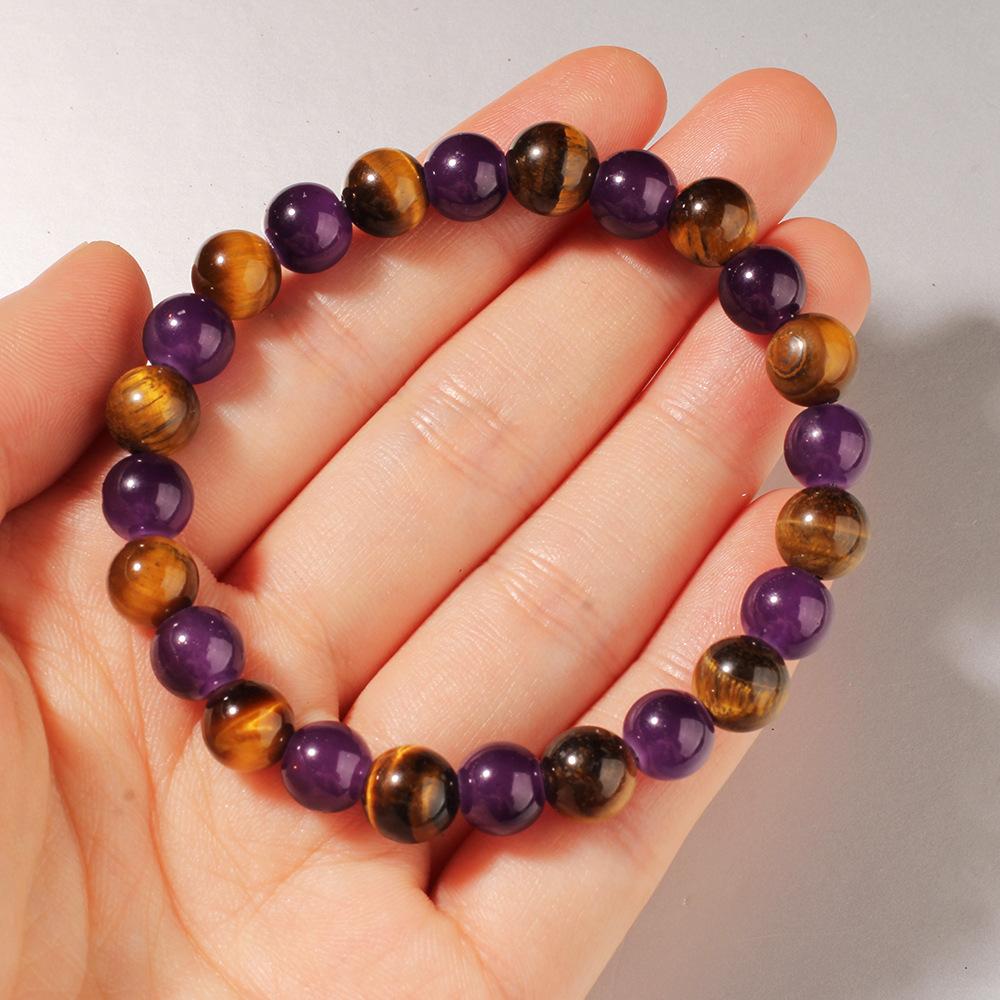 Festive Gifts Amethyst And Tiger Eye Beaded Bracelet Elegant Fashion Jewelry For Men And Women Daily Wear Simple Versatile Accessory