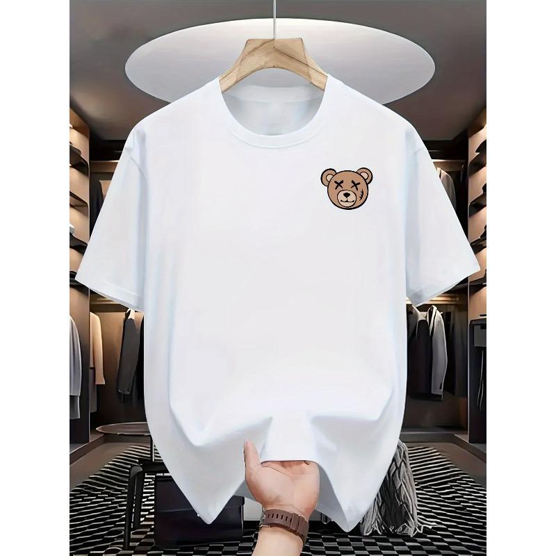 

Men s Fashion Casual Crew Neck T-Shirt with Bear Print, Regular Fit Summer Tee for Adults,Soft Comfortable Streetwear S белый