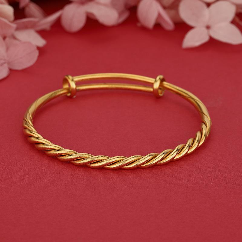 

Новый вьетнамский золотой браслет из жареного теста для женщин, свадебный простой индивидуальный гладкий браслет с узором из веревки, браслет-толкатель