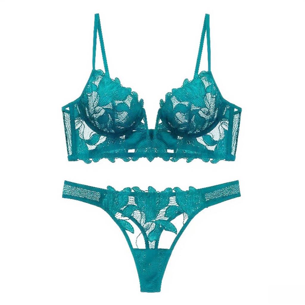 "Sexy Deep V Embroidered Lace Push-Up Lingerie Set for Enhanced Curves"