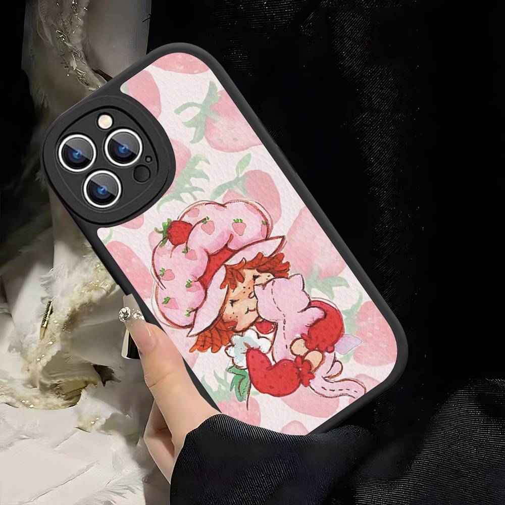 Cartoon Girl S-Strawberry S-Shortcake For IPhone 16 15 14 13 12 11 Pro Max Plus Shockproof Leather Soft Phone Cover