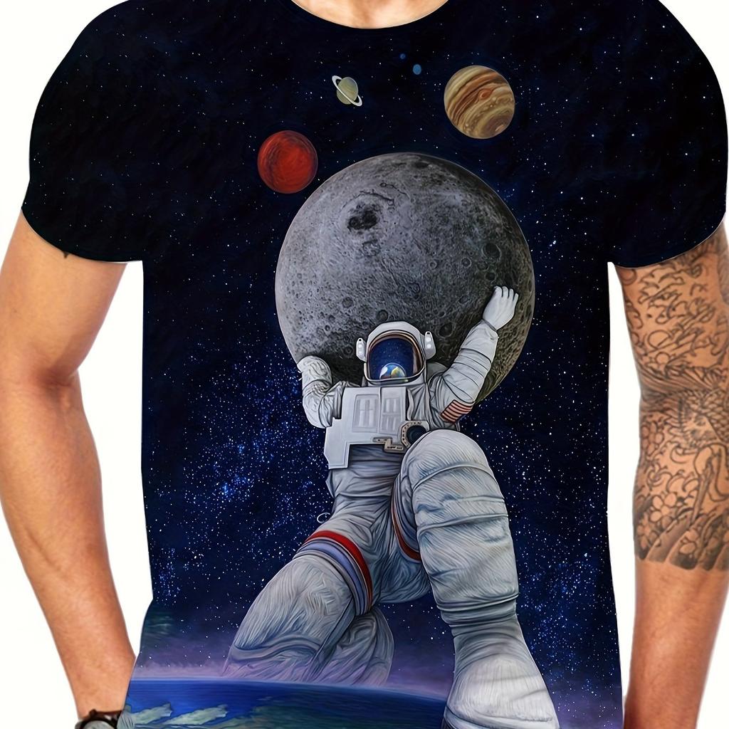 Mens Bold Anime Spaceman 3D T-Shirt Short Sleeve Crew Neck - Lightweight Trendy Perfect for Summer Outdoor Adventures