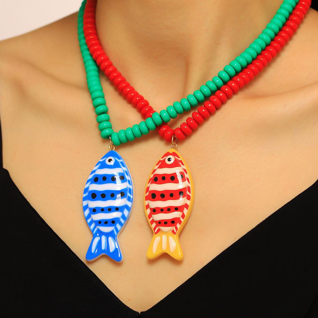 Color Printed Beaded Necklace Ocean Style Trendy Jewelry