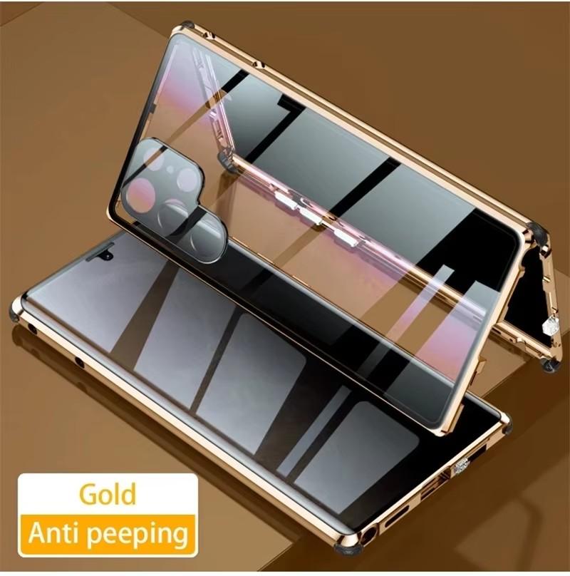 

Чохол-книжка з подвійним загартованим склом 360° Anti Peeping Privacy з магнітним металевим бампером для Samsung Galaxy S26 S25 S24 S23 S22 Ultra Plus For Samsung S22 золотий