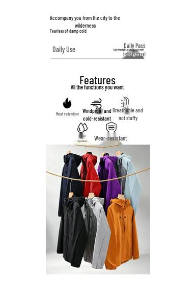 Big Brand Windproof Running Travel Jacket, Women's Soft Shell & Men's High-End Feel Hooded Rainproof Jacket for Autumn Winter.