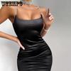 Satin Dress Black Suspender Dress Blingbling Brick Glitter Tight Mini Dress Bag Hip Club Dress New Year Party Dress