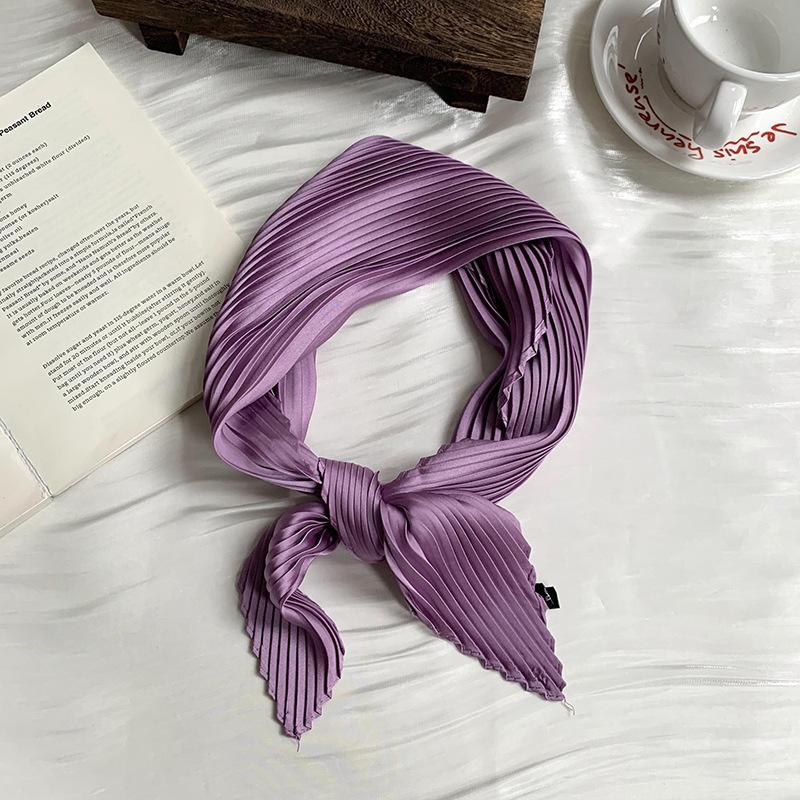 Crumpled rhombus silk scarf high-end new solid color versatile silk scarf neck small scarf streamer scarf shawl