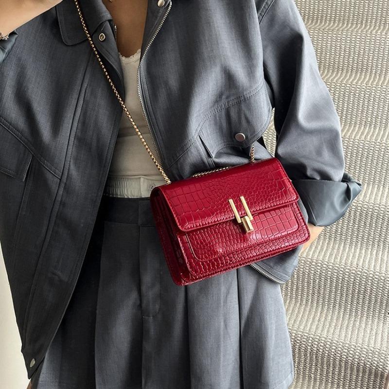 Small Bag Women's Summer New Versatile Chain Messenger Bag Crocodile Pattern High-end Small Square Bag