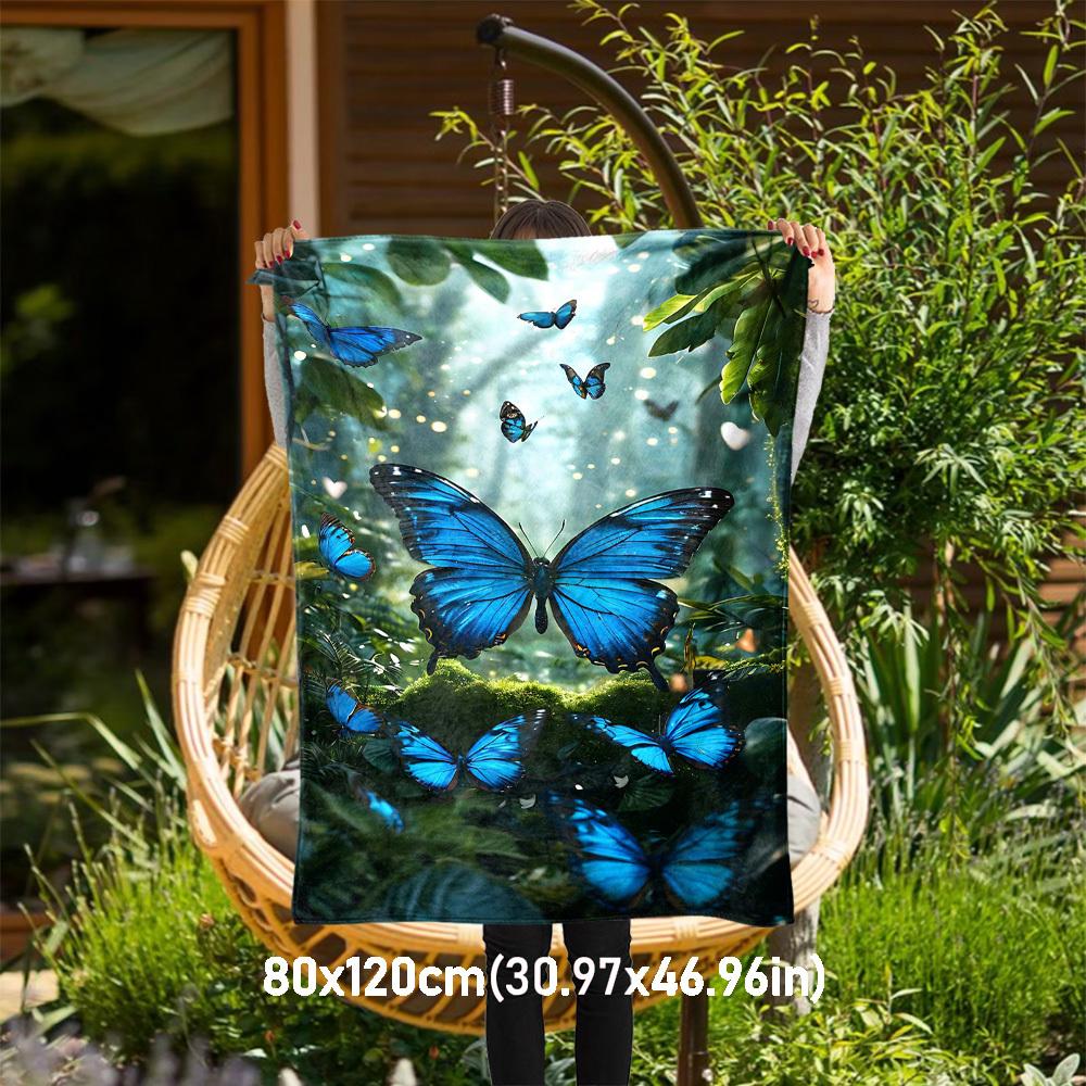 

1PC blue butterflies forestOutdoor Flannel Blanket - Soft Plush Decor for Picnics, camping, Bedroom, Playroom, Office, or Lunch Break 1370A 80x120cm(31x47inch)