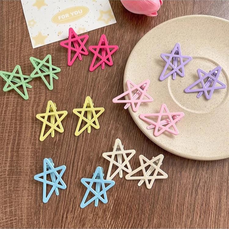 2pcs Candy Color Metal Star Hair Side Clips Hairpins Girls Sweet Colorful Barrettes for Baby Cute Children Styling Accessories