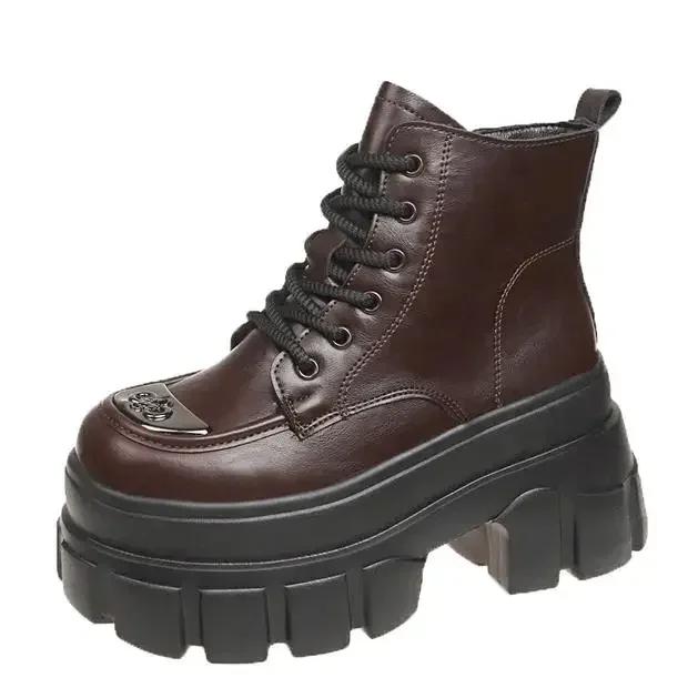 

Модные женские кожаные ботильоны 9 см Новые 2024 Осень Зима Плюшевые Теплые Массивные Ботильоны Клиновидные Каблуки Мотоциклетные Ботинки Молния Черные Меховые Туфли 33 вино красного