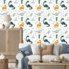 Dinosaurs Leaves and Flowers Wallpaper for Living Room and Bedroom 50x1000