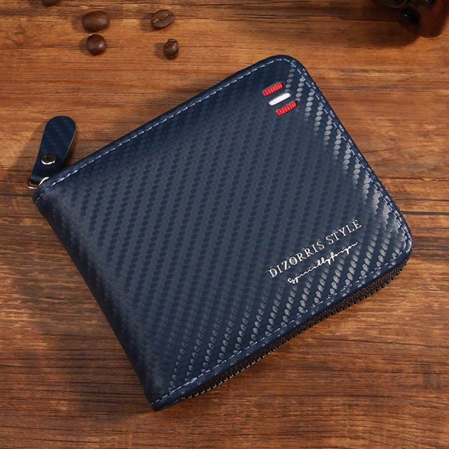 New men's wallet, short horizontal zipper, 30% off change bag, retro casual buckle square bag.