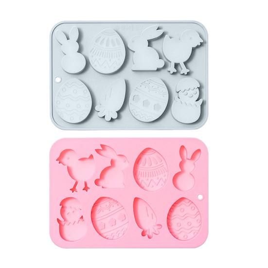 Easter Silicone Mold 8 Cavity 3D Bunny Carrot Egg Chick Shapes Non-Stick Flexible Mold Chocolate Candy Pudding Soap Clay Baking Decorating