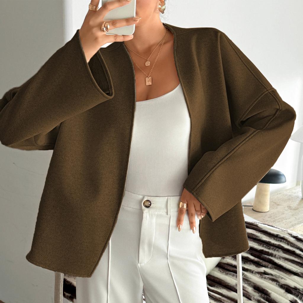 Women's Casual And Fashion V-Neck Strapped Long Sleeve Solid Color Coat