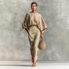 Summer 2 Piece Skirt Sets for Women Batwing Long Sleeve Top