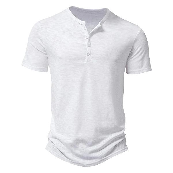 

Summer Casual Button-up Solid-colored Slim-fitting Short-sleeved Men’s T-Shirts S белый