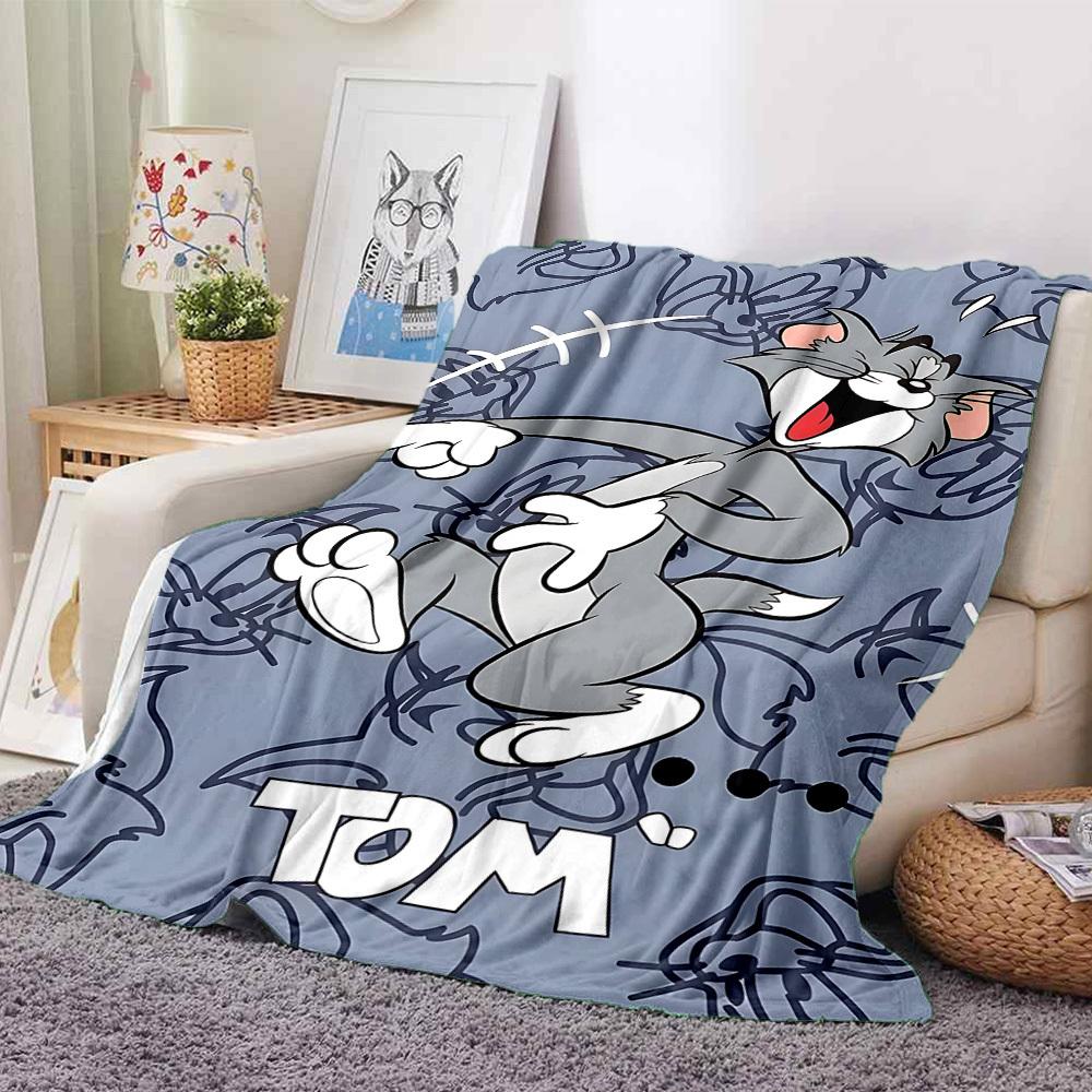 1pc Tom Jerry Flannel Throw Blanket - HD Printed Lightweight Soft Warm All-Season Blanket for Sofa, Bed, Travel090