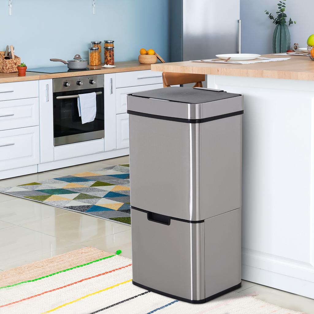 Kitchen Waste Bin, 72 L, Motion Sensor, 3 Compartments, 42 x 30 x 81 cm, Grey