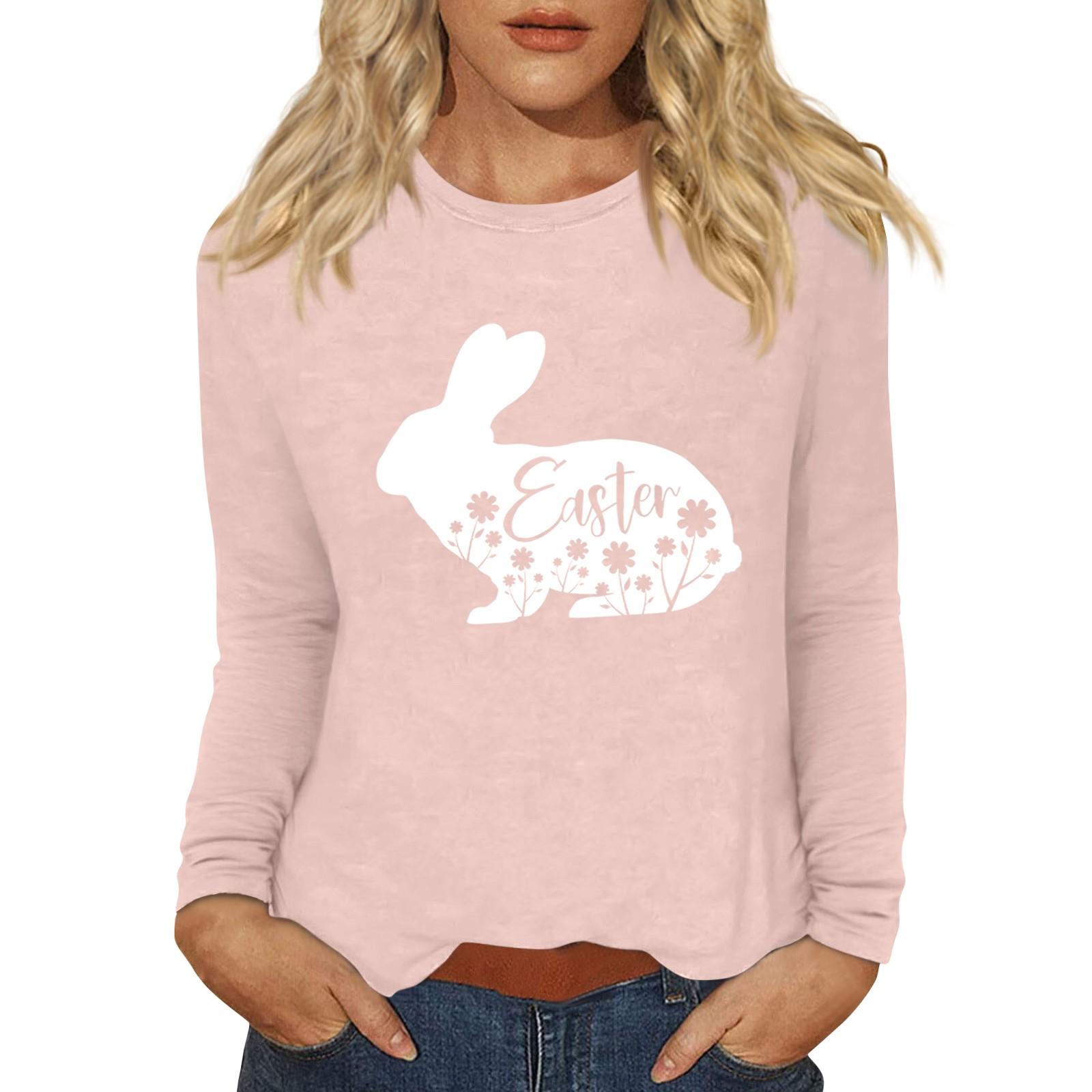 

Рубашки с длинным рукавом для женщин Пасхальный карнавал Графический принт Футболки Блузки Повседневные базовые топы Пуловеры M розовый