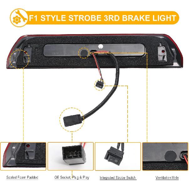 R&F Auto LED Strobe High Mount Brake Light Replacement For Ram 1500 2500 3500 (2002-2008), For Ram 2500 3500 (2009) Third Brake Lamp With Seal Foam