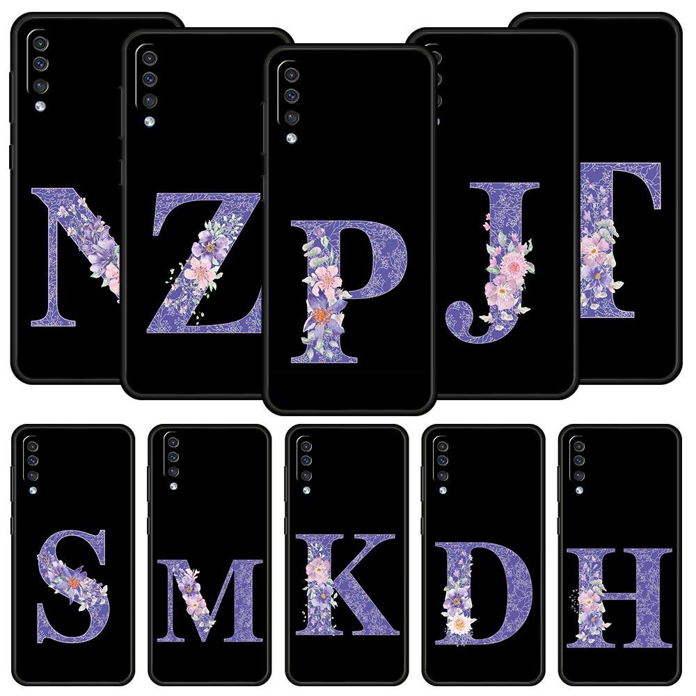 Letters Purple Flower Phone Case For Samsung Galaxy A56 A36 A26 A34 A17 A16 A06 A14 A12 A54 A72 A24 A22 A70 A52 A50 A40 A32Cover