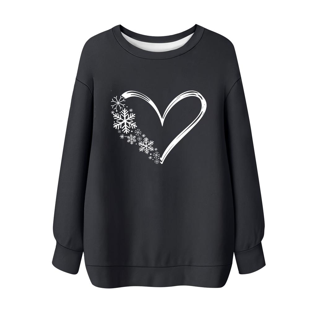 Ladies' Christmas Printed Round Neck Long Sleeved T-shirt Sweatshirt Top