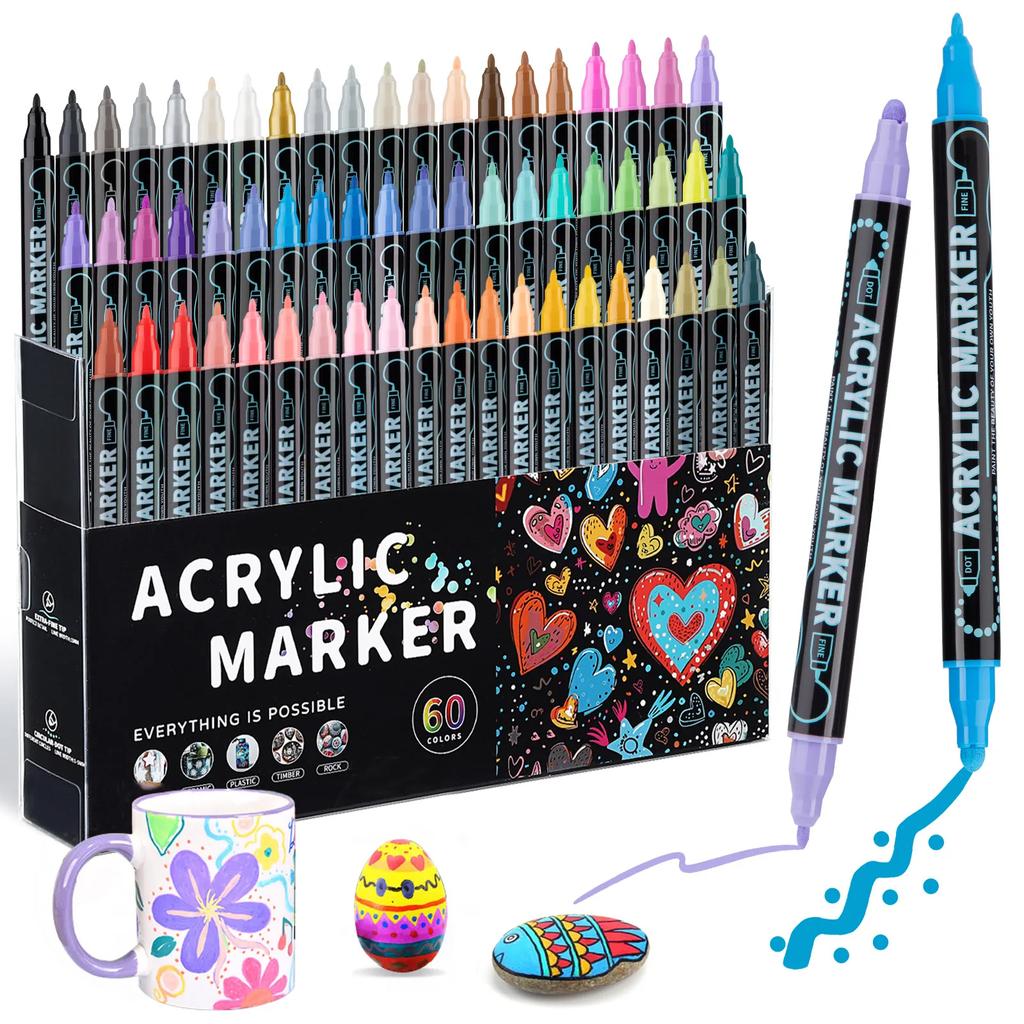 12/24/36/60/72 Color Double Head Waterproof Acrylic Marker Pens For Rock Painting Canvas DIY Making Posca Doodle Pen Art Markers