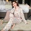 2026 Ice Silk Women's Pajamas - Cute Cartoon Long Sleeve, Lightweight Cardigan for Home & Outdoor Wear