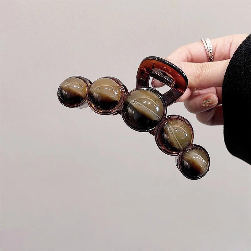 Brown Pearl Grip Clip Acrylic Coating Design Shark Clip Women's Back Hair Clip Hair Accessory, Festive Wedding Styling Tool