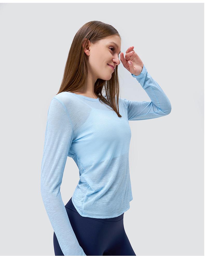 Bamboo Slub Loose Long Sleeve Yoga Top - Breathable, Hollow-Out Back, Slimming Cover-Up for Women